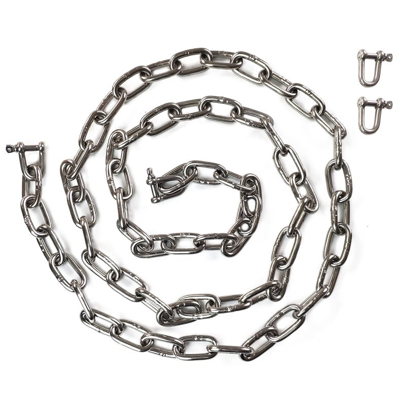 JENSWILL 1/4 inch (6mm) -6.5ft(Length) Stainless Steel 304 Chain,Metal Chain Utility Chain Heavy Duty Chain for Guardrail, Swing, Lifting, Trailer,Pet,Hanging Clothes with 2 Shackles - Image 1